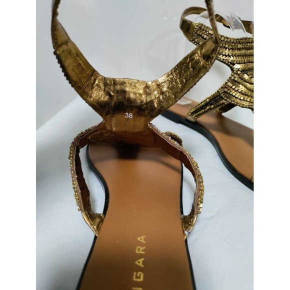 Zingara Womens Metallic Gold Sequins Open Toe Flat Sandals Size 38/7.5 - Picture 8 of 12